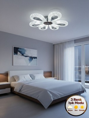 Litra Lighting Damla Model 6 "lı Gümüş 3 Renk Modu Ledli Modern Tavana Sıfır Salon Mutfak Yatak Odası LED Avize