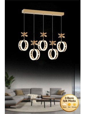 Litra Lighting Aurea Model 5"li Gold 3 Renk Modu Yemek Masası Oturma Çocuk Yatak Odası Modern Ledli Avize
