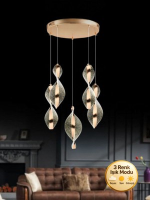 Litra Lighting Nuvola Model 5'li Gold 3 Renk Modu Modern Ledli Salon Mutfak Oturma Yatak Odası LED Avize