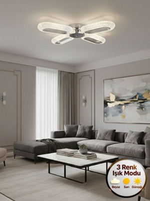 Litra Lighting Eclipse Model 4"lü Gümüş 3 Renk Modu Ledli Modern Tavana Sıfır Salon Mutfak Yatak Odası LED Avize