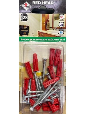 Torex Red Head Banyo Aksesuarları Bağlantı Seti Vida+Dübel, 1p=28 Adet