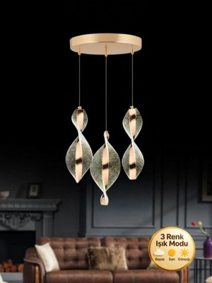 Litra Lighting Nuvola Model 3'lü Gold 3 Renk Modu Modern Ledli Salon Mutfak Oturma Yatak Odası LED Avize