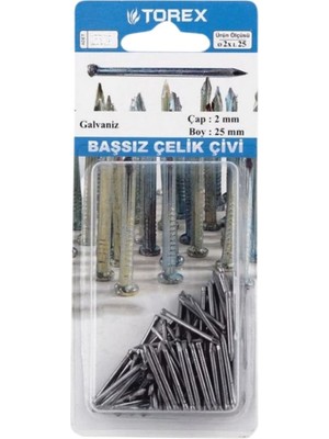Torex Çelik Çivi 2X25 mm Başsız, Galvaniz, 1p=89 Adet