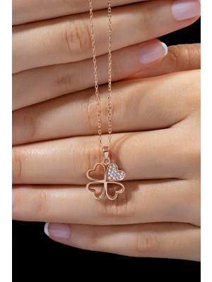 PremiumPort Şık Kalp ve Yonca Figürlü 925 Ayar Gümüş Kolye