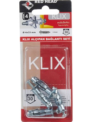 Torex Red Head Metal Alçıpan Dübeli Bağlantı Seti Kx 4X33 Mm, 1p=4 Adet