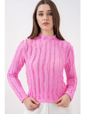 Queene Dreams Dokulu Esnek Örme Bluz 975 - Pembe