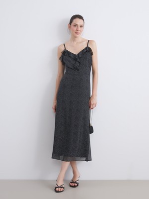 Lc Waikiki Yeni Sezon V Yaka Puantiyeli Fırfırlı Askılı Elbise