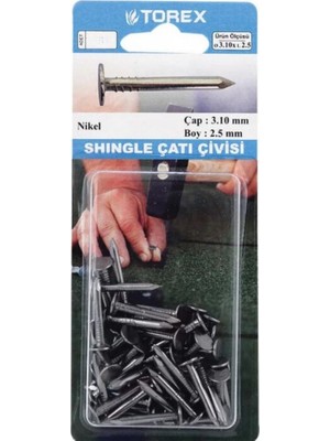 Torex Shingle (Şingıl) Çatı Çivisi 3.10X2.5 mm Nikel, 1p=30 Adet