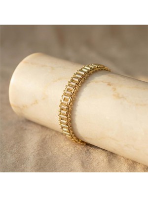 Silindir Örme Hasır Bileklik - 14K Altın Rengi Kaplama, 17 cm