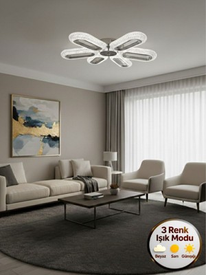 Litra Lighting Eclipse Model 6 "lı Gümüş 3 Renk Modu Ledli Modern Tavana Sıfır Salon Mutfak Yatak Odası LED Avize