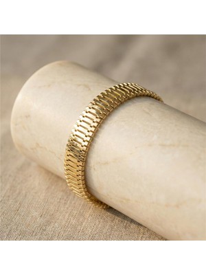 Kalın Hasır Zincir Bileklik - 14K Altın Rengi Kaplama, 19 cm