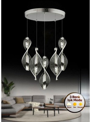 Litra Lighting Nuvola Model 5'li Gümüş 3 Renk Modu Modern Ledli Salon Mutfak Oturma Yatak Odası LED Avize