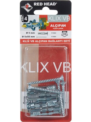 Torex Red Head Metal Alçıpan Dübeli Bağlantı Seti Kx-Vb 5 mm 5X50 Mm, 1p=4 Adet
