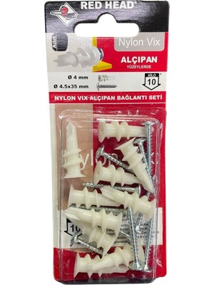 Torex Red Head Nylon Nvx Alçıpan Bağlantı Seti, 4 mm 4.5X35 Mm, 1p=10 Adet