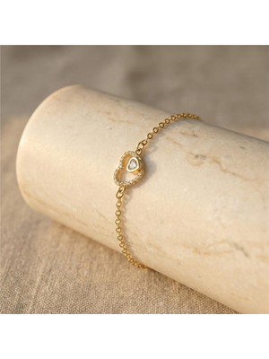Zeino Kalp Charm Zirkon Taşlı Bileklik - 14K Altın Kaplama - 17+3 cm