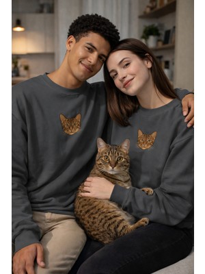 Muhtar Store Tekir Kedi Desenli Sevgili Sweatshirt – Unisex Çift Kombini