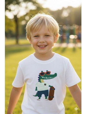 Monila Erkek Çocuk Pamuklu Bisiklet Yaka Baskılı T-Shirt