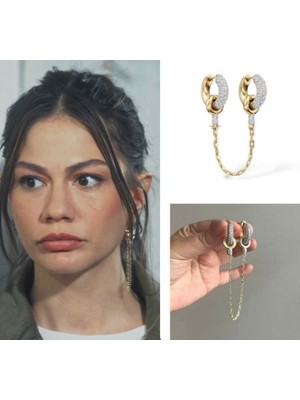 PremiumPort Parlak Zirkon Taşlı Zincirli Halka Küpe, Şık ve Zarif Tasarım