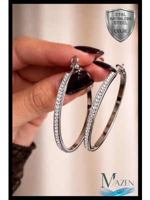 PremiumPort Parlak Zirkon Taşlı 316L Çelik Su Yolu Küpe, 45 Mm, Antialerjik, Kararmaz