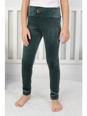 Evolaria Likralı Kadife Kumaş Arma Detaylı Kız Çocuk Günlük Tayt