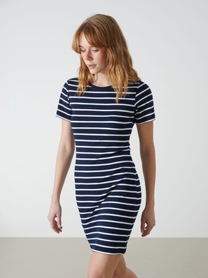 Lc Waikiki Yeni Sezon Bisiklet Yaka Çizgili Elbise