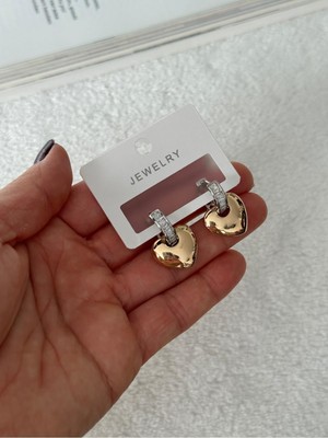 Hercy Zirkon Taşlı Iki Renkli Vip Ithal Küpe | Kalp Küpe | Kalpli Halka Küpe