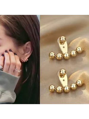 PremiumPort Şık Top Detaylı Altın Renk Paslanmaz Çelik Kadın Küpe