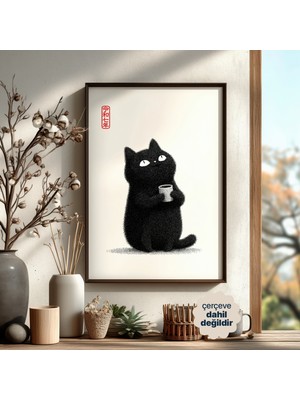 Persona Istanbul Artificial Collection "pazartesi Miyavı" - Minimalist Kedi ve Kahve Posteri (Çerçevesiz)