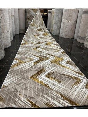 Nesrin Jel Kaymaz Taban Kesme Halı Yolluk Krem Kahverengi Sarı Makinede Yıkanabilir