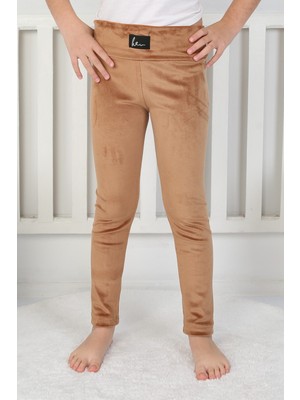 Evolaria Likralı Kadife Kumaş Arma Detaylı Kız Çocuk Günlük Tayt