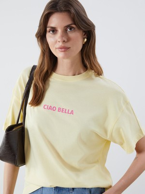 Lc Waikiki Yeni Sezon Bisiklet Yaka Baskılı Oversize Kadın Tişört