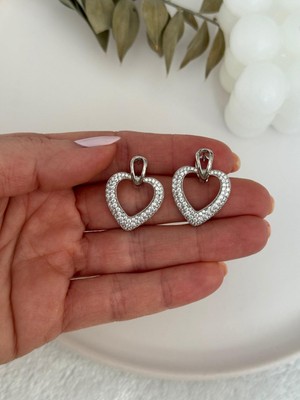 Miliva Xuping Model Zirkon Taşlı Gümüş Renk Ithal Kalp Küpe