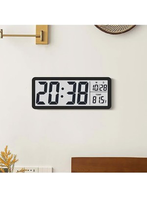 Plentiful Modern LCD Dijital Duvar Saati 20X8 cm | USB ve Pilli | Zaman, Tarih, Sıcaklık