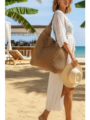 Deri Saplı Çıtçıtlı Astarlı Iç Cepli Örgü Örme Yazlık Bohem Yumuşak Hasır Çanta