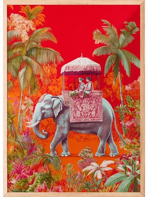 Zestia Ahşap Çerçeveli Duvar Tablosu Egzotik Fil Ofis Dekoru