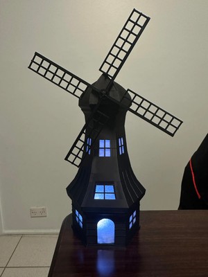 Talha3D Hollanda Modeli  Yel Değirmeni Abajur Seti ve Mumluk
