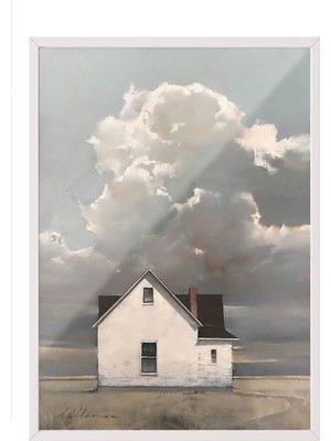 Zestia Beyaz Çerçeveli Duvar Tablosu Minimal Kır Evi Salon Dekoru