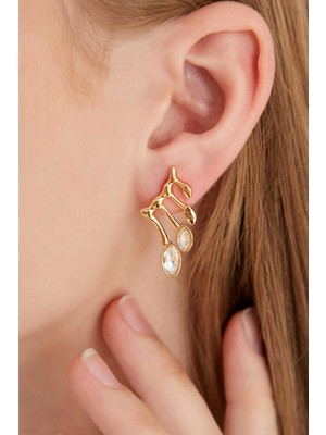 PremiumPort Zirkon Taşlı Çiçek Dalı Tasarım Kadın Küpe, Şıklık ve Zarafet Ile