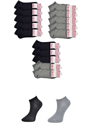 Vexor Siyah ve Gri Kadın Bilek Çorap 15 Çift