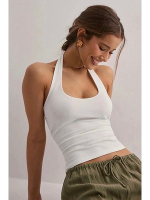 Les Séduisantes C.A. Dalgıç Kumaş Halter Yaka Crop Top Bluz