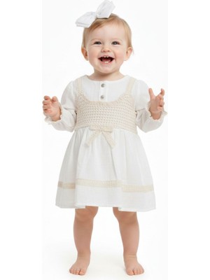 Butik Kız Bebek %100 Pamuklu Müslin Toka Aksesuarlı Elbise