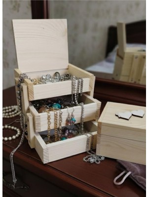 abnturk 3 Katlı Çekmeceli Ahşap Akordiyon Takı Kutusu