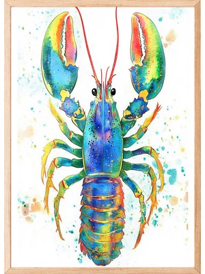 Zestia Ahşap Çerçeveli Duvar Tablosu Renkli Istakoz Ofis Dekoru