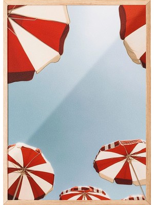 Zestia Ahşap Çerçeveli Duvar Tablosu Retro Şemsiye Salon Dekoru