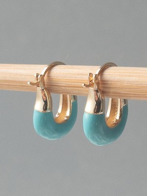 PremiumPort Mavi Mineli U Model Gold Renk Çelik Küpe, Şıklık ve Zarafet Için Ideal