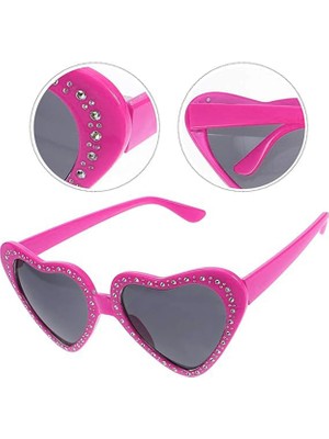FRY Kalp Şekilli Taşlı Parti Gözlüğü Pembe Renk 6X16 cm