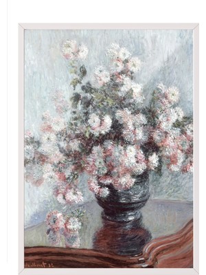 Zestia Beyaz Çerçeveli Duvar Tablosu Vazoda Çiçekler – Soft Pastel Salon Dekoru