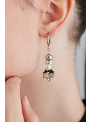 PremiumPort Kadın Zincir Detaylı Çiçekli Sallantılı Zirkon Taşlı Gümüş Kaplama Küpe