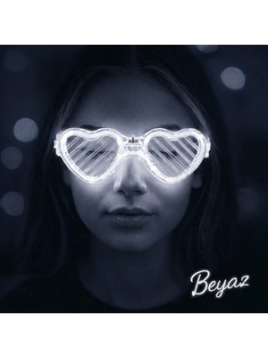 FRY Beyaz LED Işıklı Kalp Gözlük – 3 Modlu Parti - Glow Gözlüğü (5358)