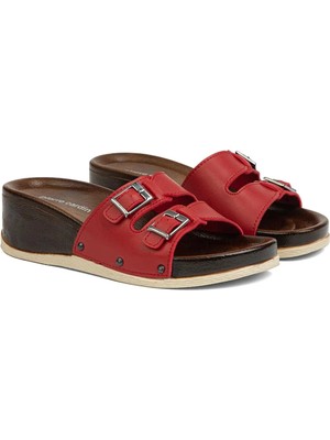 Esem Star Tombis Kadın Kırmızı Çift Toka Dolgu Topuk Terlik